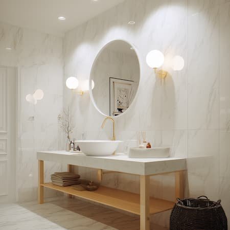 Bathroom lighting with a round mirror